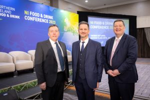 NIFDA Chair George Mullan; Minister of State for Northern Ireland Steve Baker; Michael Bell OBE, NIFDA Executive Director